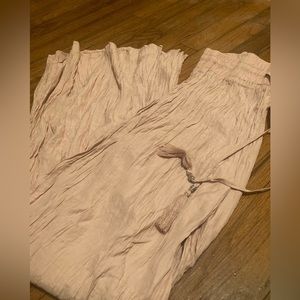 Anthropologie Medium Pink Flowy Pants Silver Beaded Draw Strings Wide Leg